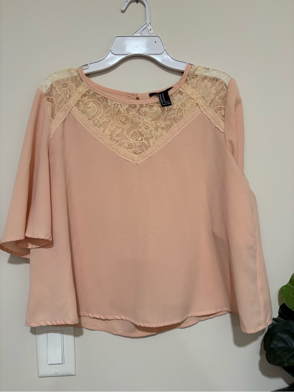 Forever 21 Lace Yoke Blouse - Peach/Shell